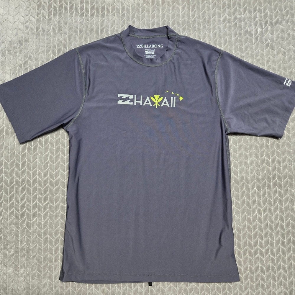 Billabong Mens Hawaii Rash Guard Short Sleeve Gray‎ UPF 50+ Swim Shirt Large UVA